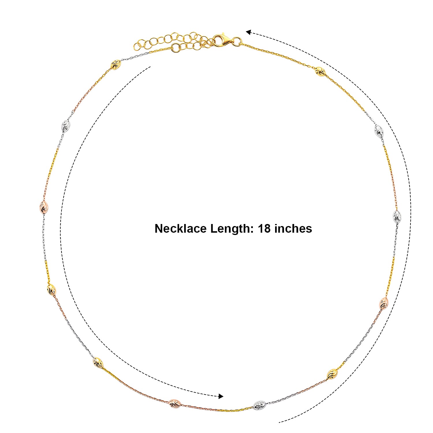 Italian 0.6mm Station Oval Typhoon Necklace in Tritone Plated Sterling Silver 18 Inches 4.37 Grams