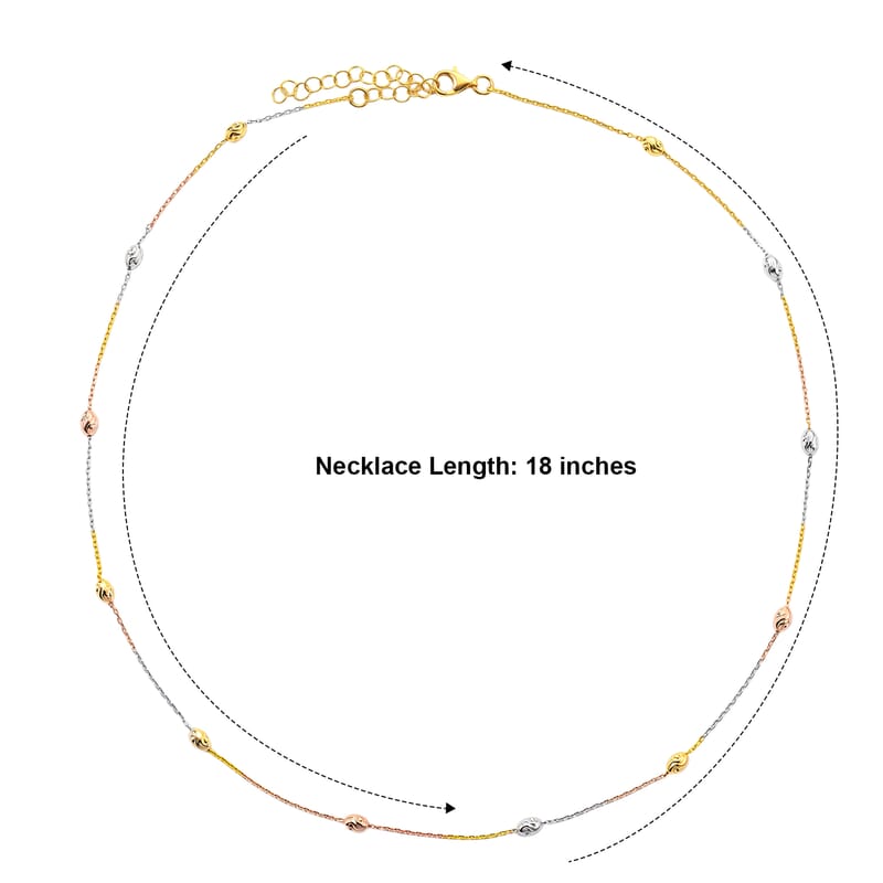 Italian 0.6mm Station Oval Typhoon Necklace in Tritone Plated Sterling Silver 18 Inches 4.37 Grams