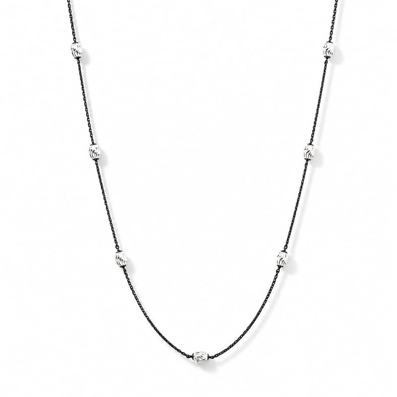 Italian 0.5mm Station Oval Typhoon Necklace in Black Rhodium and Sterling Silver 18 Inches 3.27 Grams