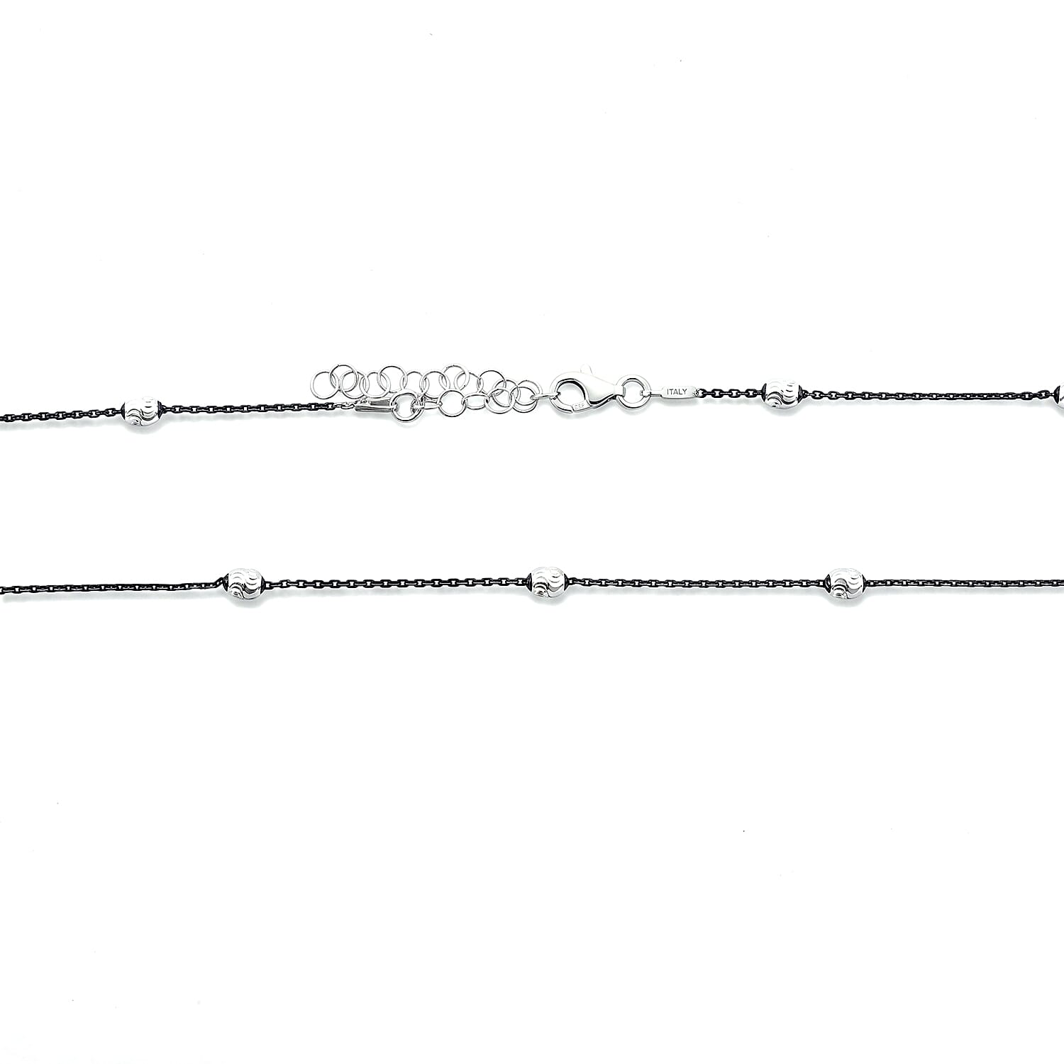 Italian 0.5mm Station Oval Typhoon Necklace in Black Rhodium and Sterling Silver 18 Inches 3.27 Grams