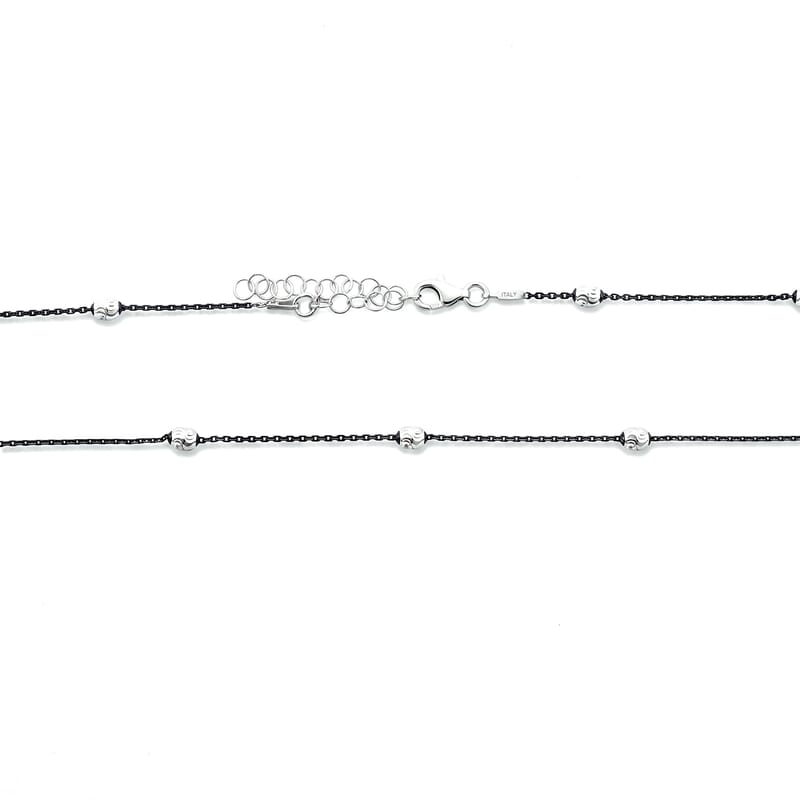 Italian 0.5mm Station Oval Typhoon Necklace in Black Rhodium and Sterling Silver 18 Inches 3.27 Grams