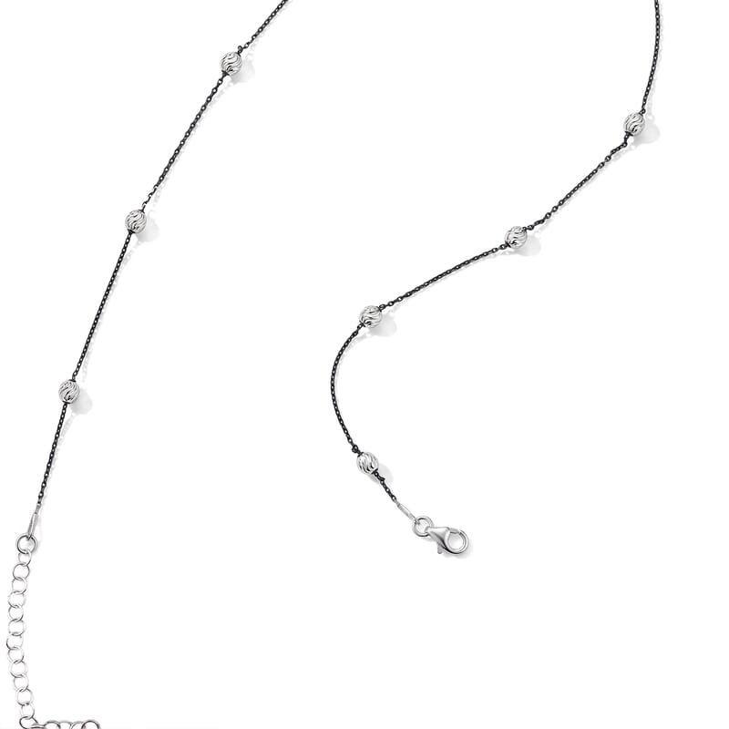 Italian 0.5mm Station Oval Typhoon Necklace in Black Rhodium and Sterling Silver 18 Inches 3.27 Grams