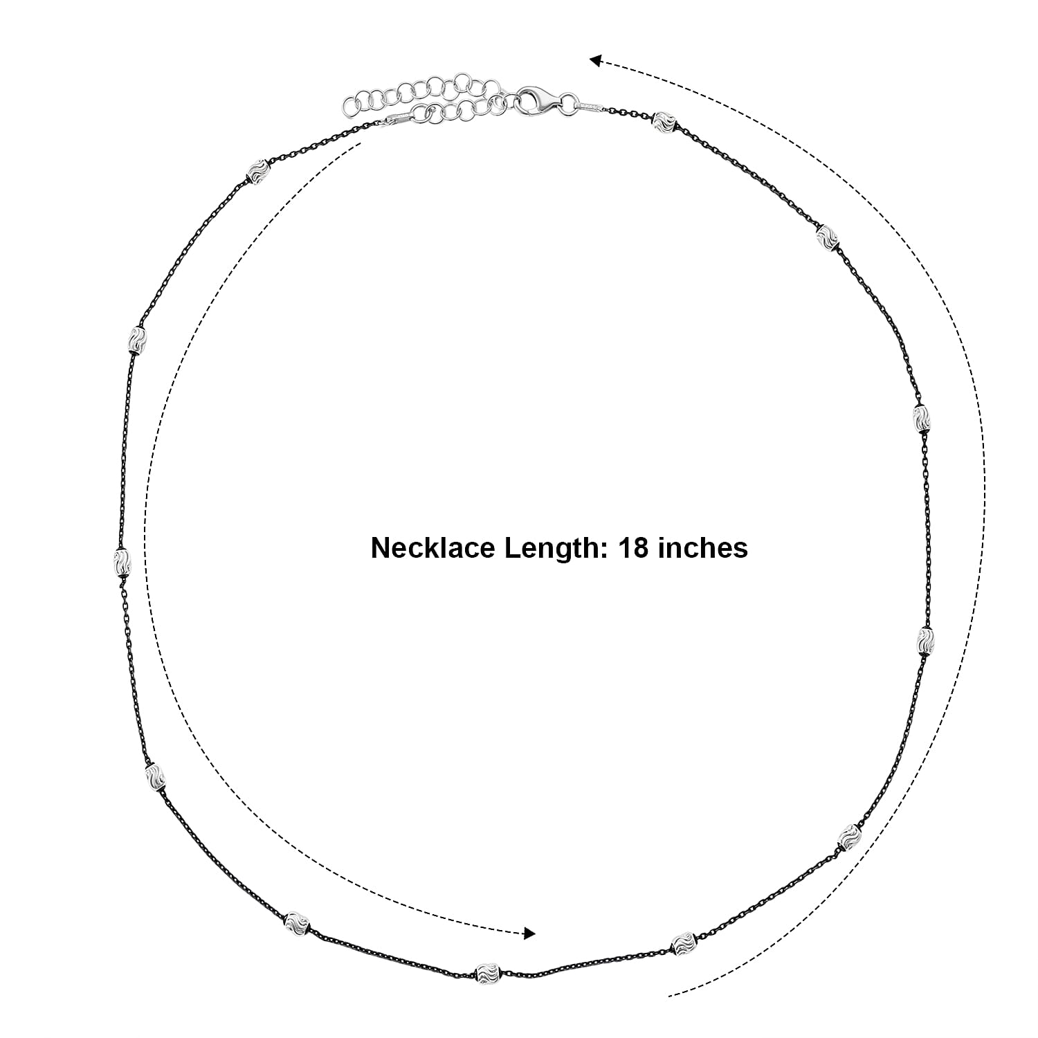 Italian 0.5mm Station Oval Typhoon Necklace in Black Rhodium and Sterling Silver 18 Inches 3.27 Grams
