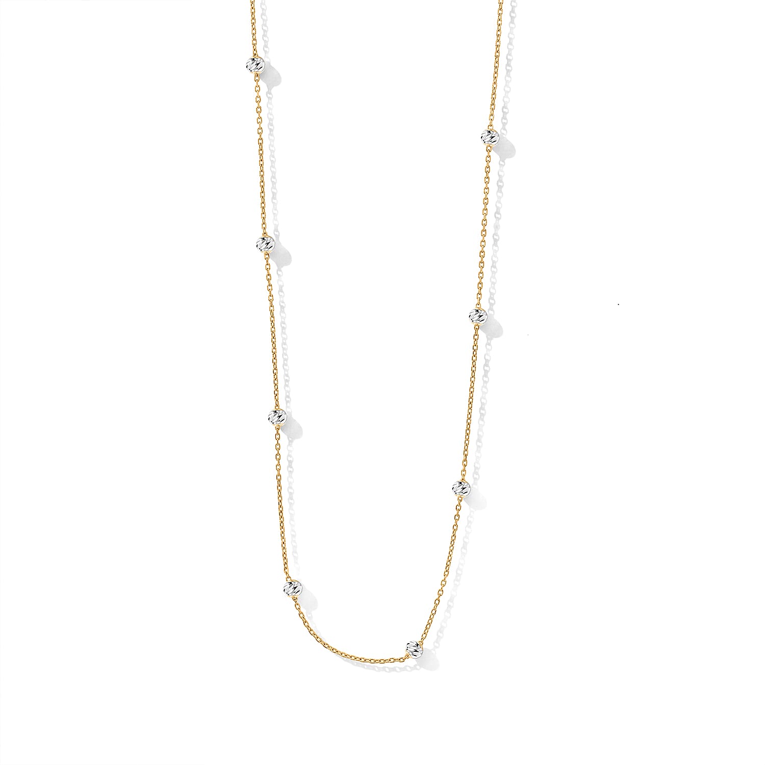 Italian 0.5mm Station Round Jianzi Necklace in 14K Yellow Gold Over and Sterling Silver 18 Inches 3.27 Grams