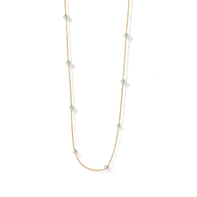 Italian 0.5mm Station Round Jianzi Necklace in 14K Yellow Gold Over and Sterling Silver 18 Inches 3.27 Grams