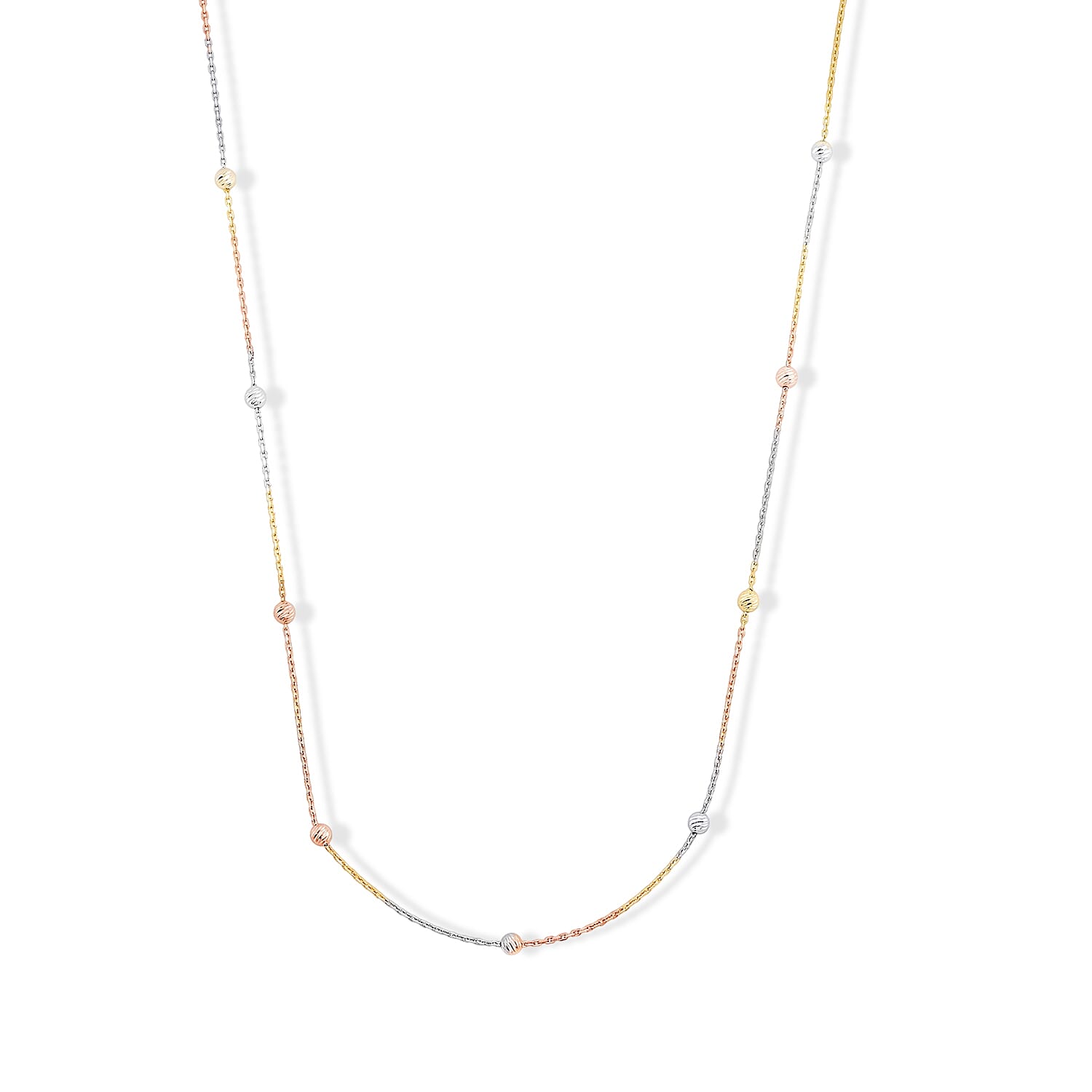 Italian 0.5mm Station Round Jianzi Necklace in Tritone Plated Sterling Silver 18 Inches 3.27 Grams
