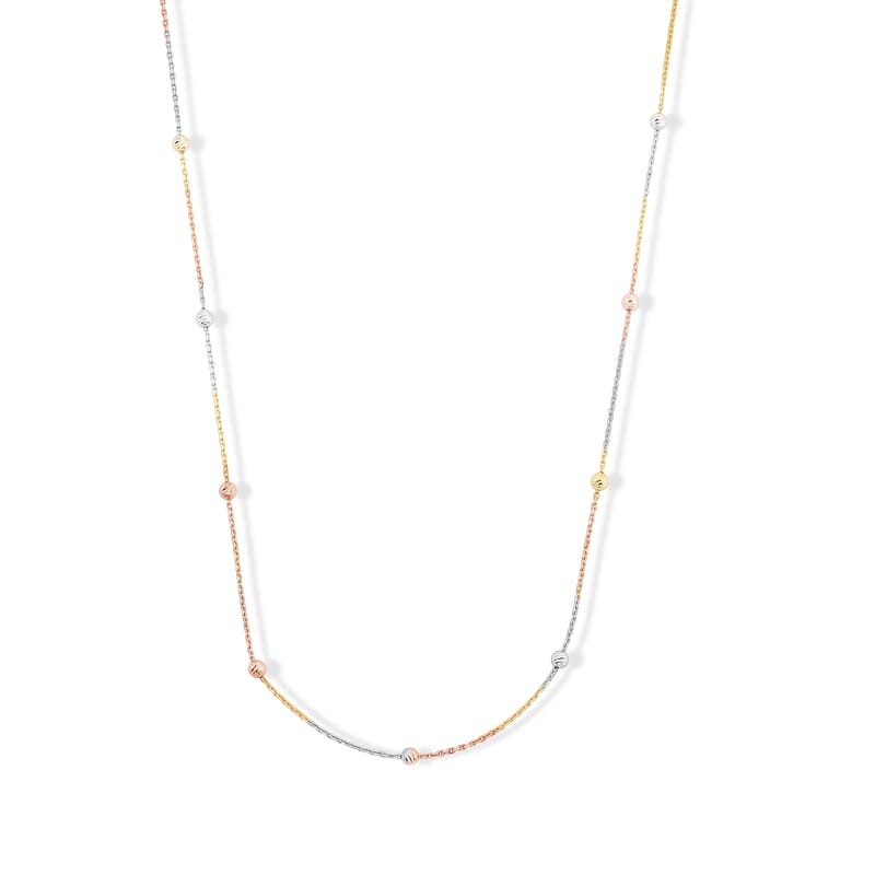 Italian 0.5mm Station Round Jianzi Necklace in Tritone Plated Sterling Silver 18 Inches 3.27 Grams