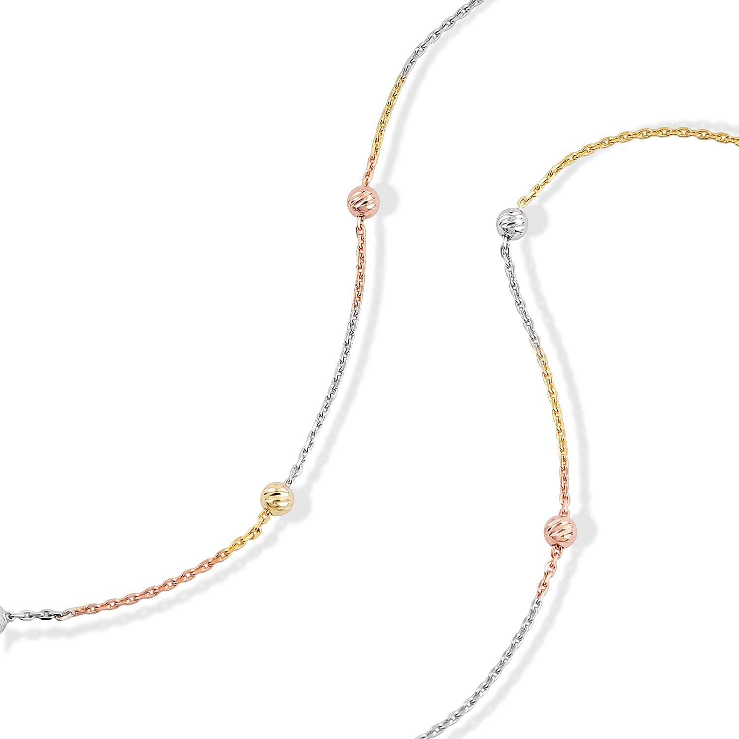 Italian 0.5mm Station Round Jianzi Necklace in Tritone Plated Sterling Silver 18 Inches 3.27 Grams