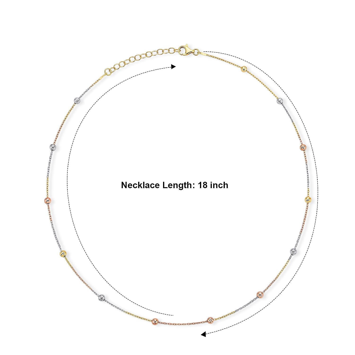 Italian 0.5mm Station Round Jianzi Necklace in Tritone Plated Sterling Silver 18 Inches 3.27 Grams