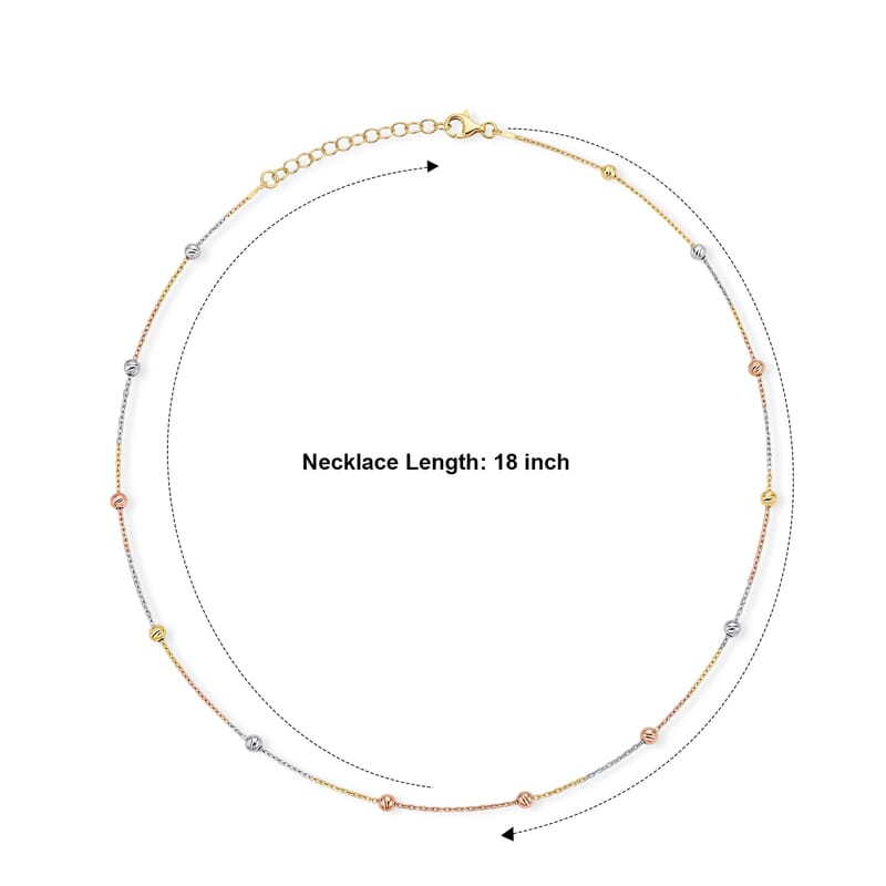 Italian 0.5mm Station Round Jianzi Necklace in Tritone Plated Sterling Silver 18 Inches 3.27 Grams