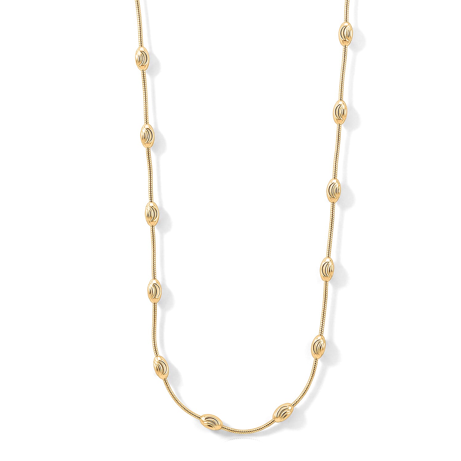 Italian 0.6mm Round Snake and Station Moon Necklace in 14K Yellow Gold Over Sterling Silver 18 Inches 6.51 Grams