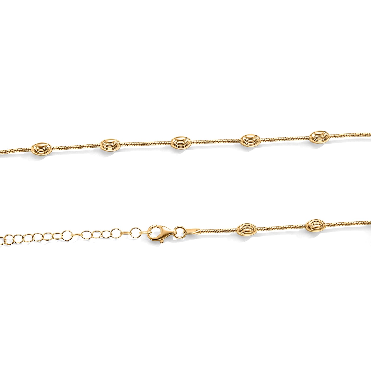 Italian 0.6mm Round Snake and Station Moon Necklace in 14K Yellow Gold Over Sterling Silver 18 Inches 6.51 Grams