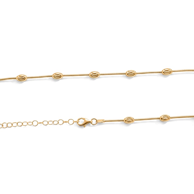 Italian 0.6mm Round Snake and Station Moon Necklace in 14K Yellow Gold Over Sterling Silver 18 Inches 6.51 Grams