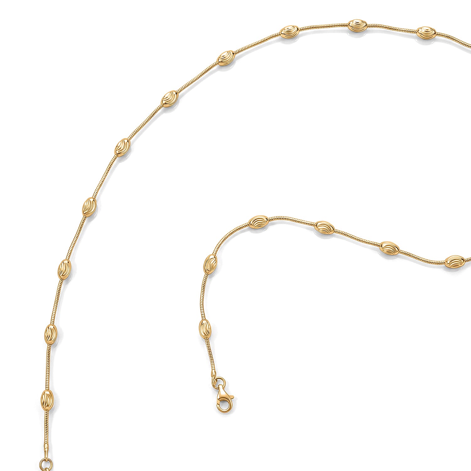 Italian 0.6mm Round Snake and Station Moon Necklace in 14K Yellow Gold Over Sterling Silver 18 Inches 6.51 Grams