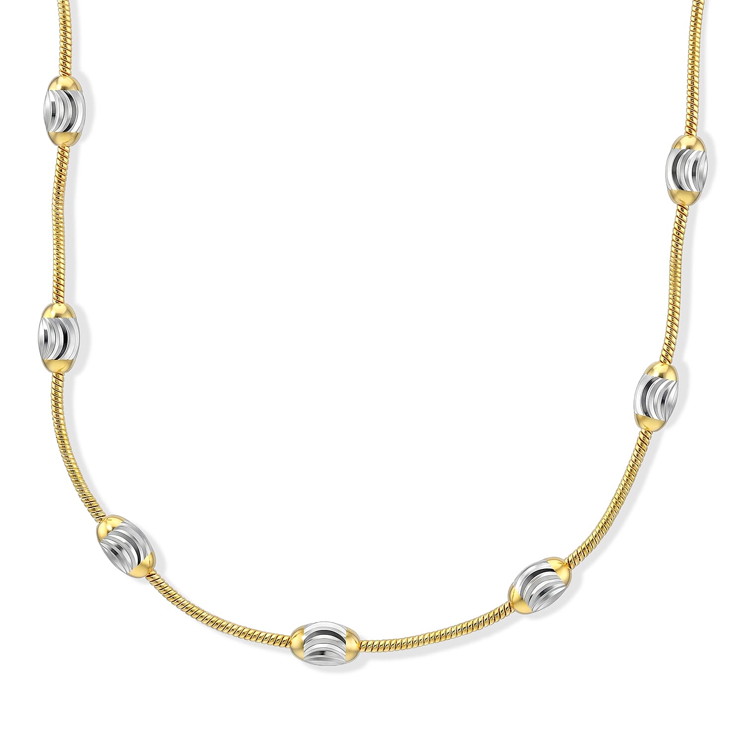 Italian 0.6mm Round Snake and Station Moon Necklace in 14K Yellow Gold Over and Sterling Silver 18 Inches 6.51 Grams