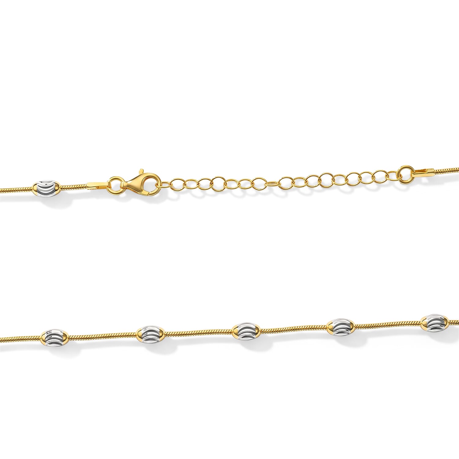 Italian 0.6mm Round Snake and Station Moon Necklace in 14K Yellow Gold Over and Sterling Silver 18 Inches 6.51 Grams