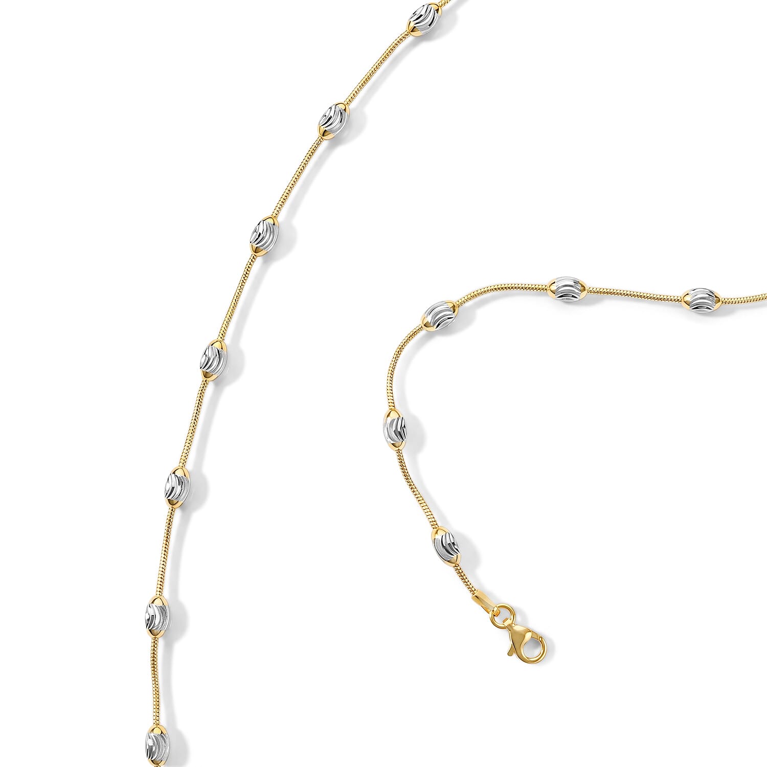 Italian 0.6mm Round Snake and Station Moon Necklace in 14K Yellow Gold Over and Sterling Silver 18 Inches 6.51 Grams