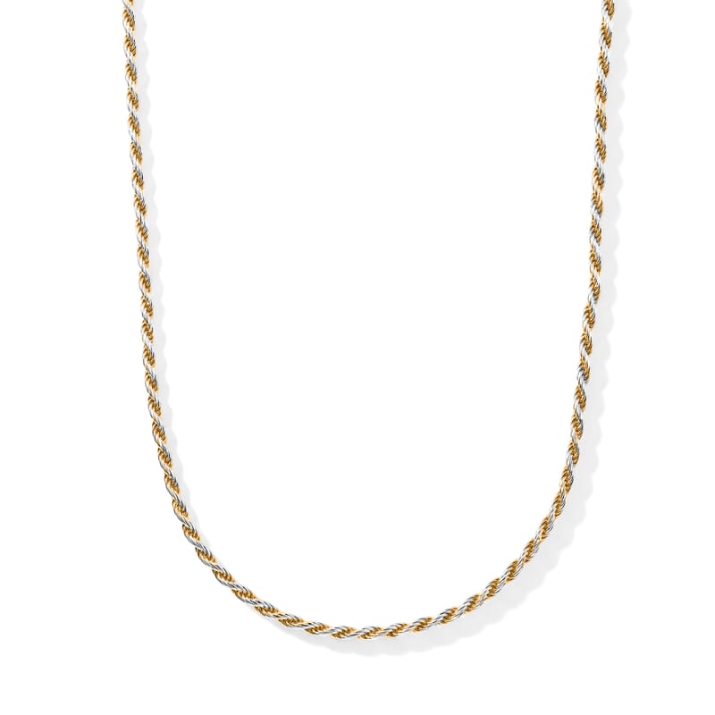 Italian 2.5mm Rope Pyramid Pave Necklace in 14K Yellow Gold Over and Sterling Silver 18 Inches 8.83 Grams