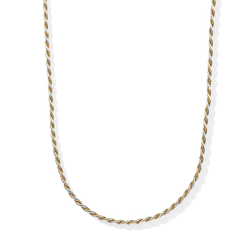 2.5mm Rope Pyramid Pave Necklace in 14K Yellow Gold Over and Sterling Silver 18 Inches 8.83 Grams