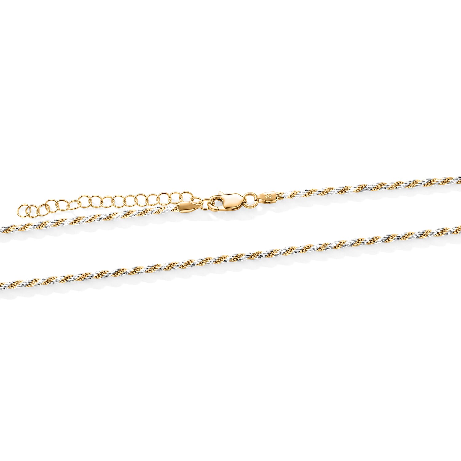 2.5mm Rope Pyramid Pave Necklace in 14K Yellow Gold Over and Sterling Silver 18 Inches 8.83 Grams
