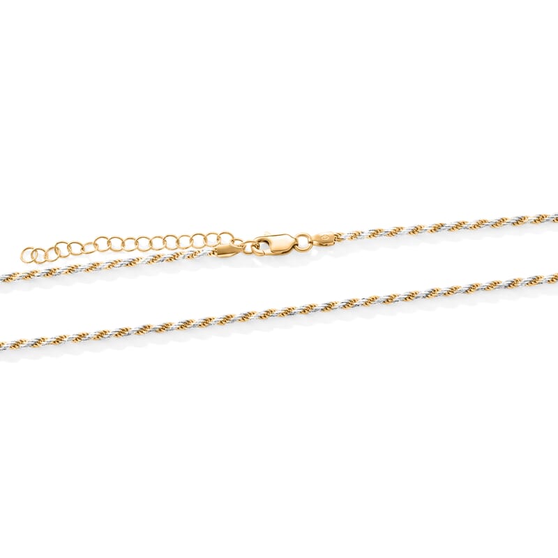Italian 2.5mm Rope Pyramid Pave Necklace in 14K Yellow Gold Over and Sterling Silver 18 Inches 8.83 Grams