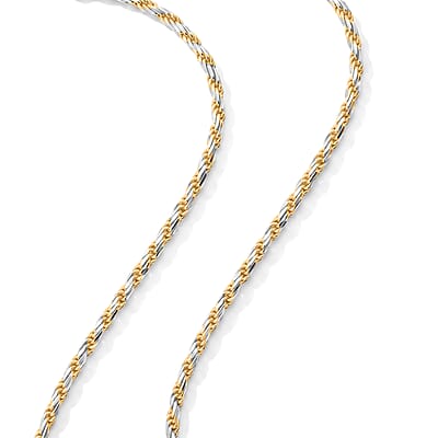 2.5mm Rope Pyramid Pave Necklace in 14K Yellow Gold Over and Sterling Silver 18 Inches 8.83 Grams