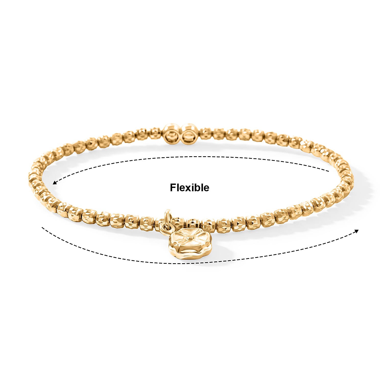 Italian 0.6mm New Strech Chain Bracelet with Charm in 14K Yellow Gold Over Sterling Silver 5 Grams