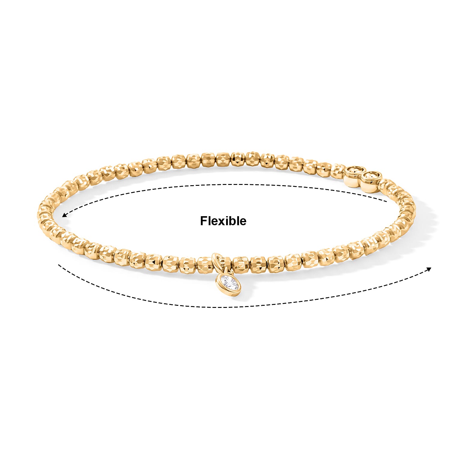 Italian 0.6mm New Strech Chain Bracelet with Charm in 14K Yellow Gold Over Sterling Silver 5 Grams