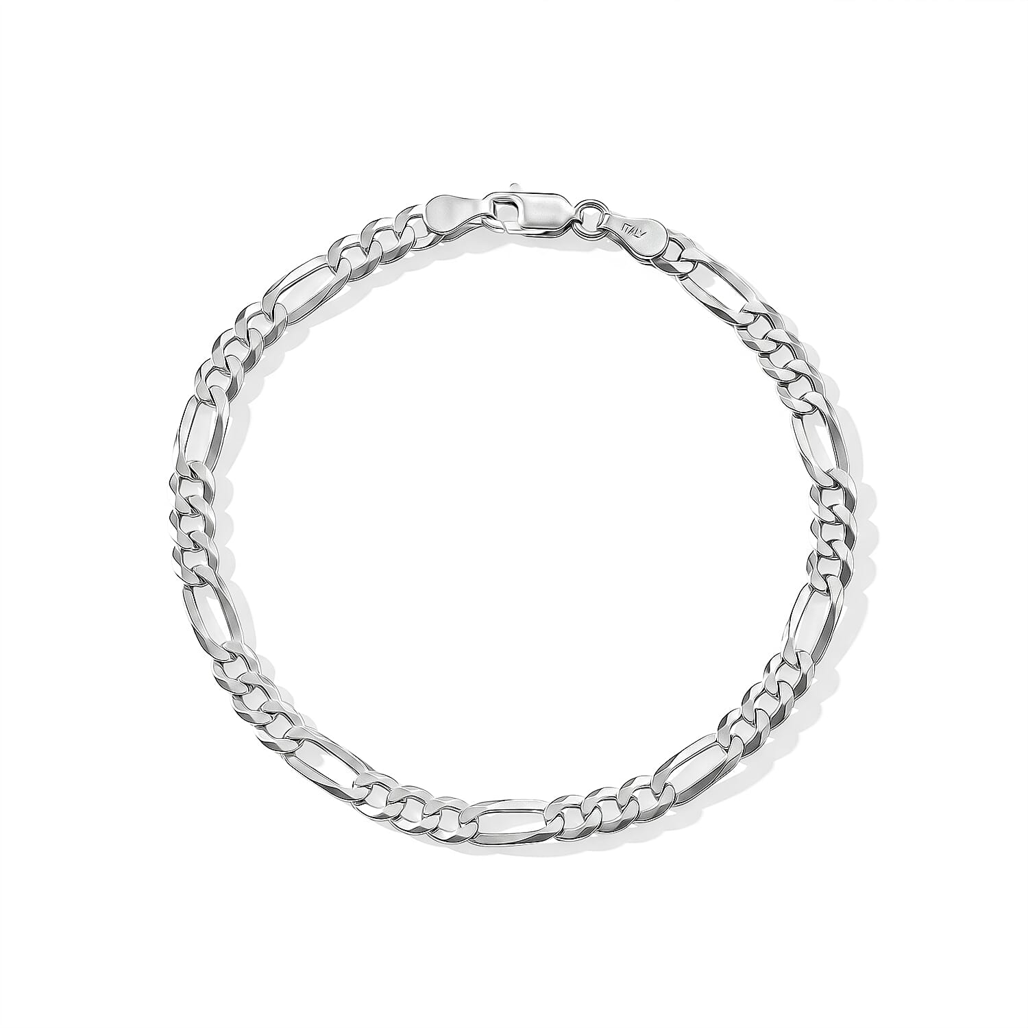 4.5mm Figaro Super Flat Chain Bracelet in Sterling Silver (7.50 In) 3.90 Grams