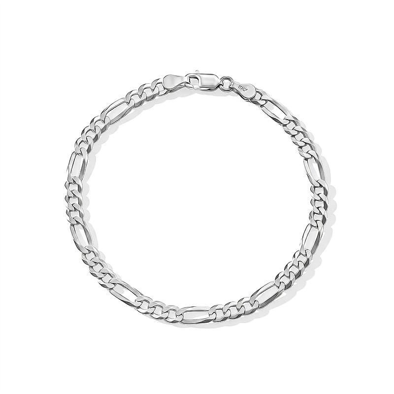 4.5mm Figaro Super Flat Chain Bracelet in Sterling Silver (7.50 In) 3.90 Grams