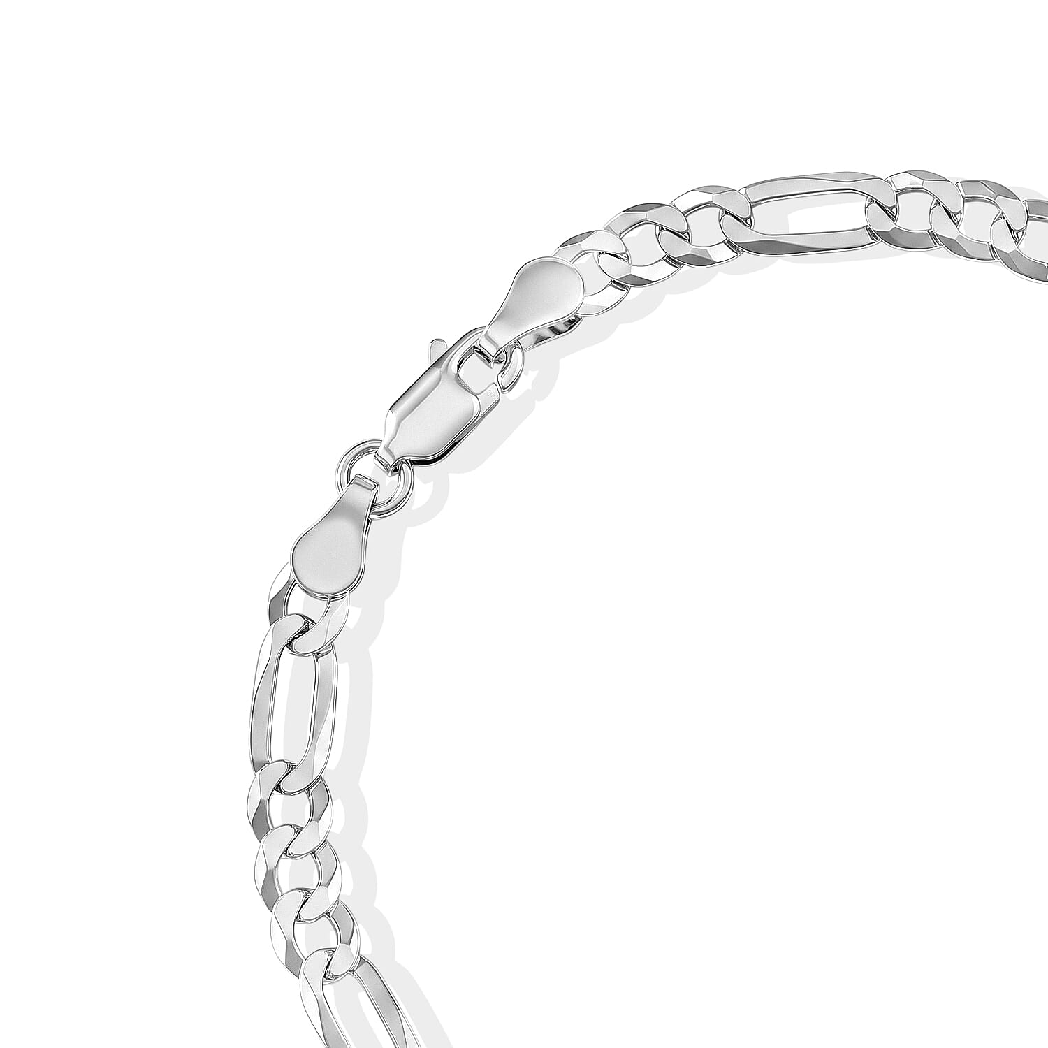 4.5mm Figaro Super Flat Chain Bracelet in Sterling Silver (7.50 In) 3.90 Grams