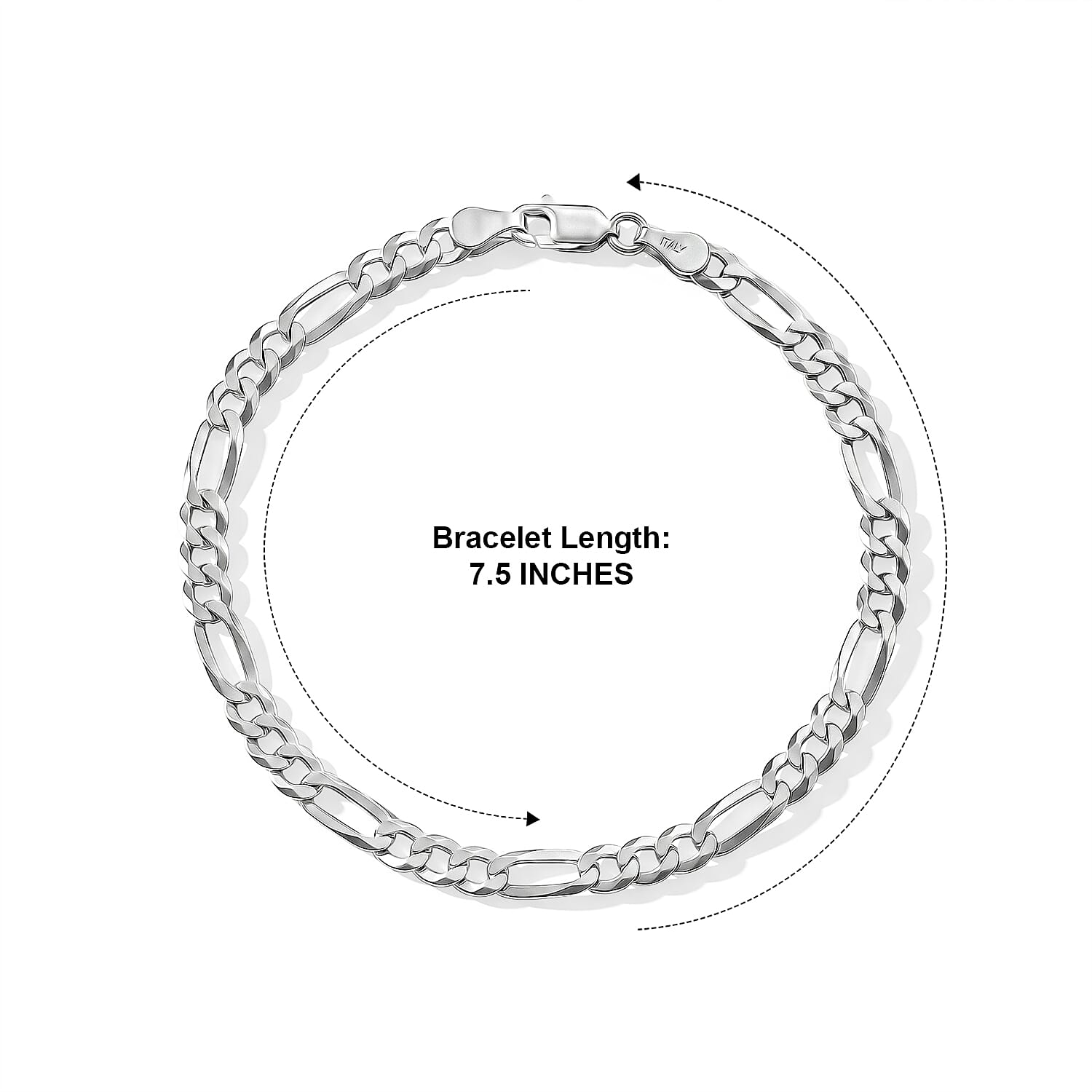 4.5mm Figaro Super Flat Chain Bracelet in Sterling Silver (7.50 In) 3.90 Grams