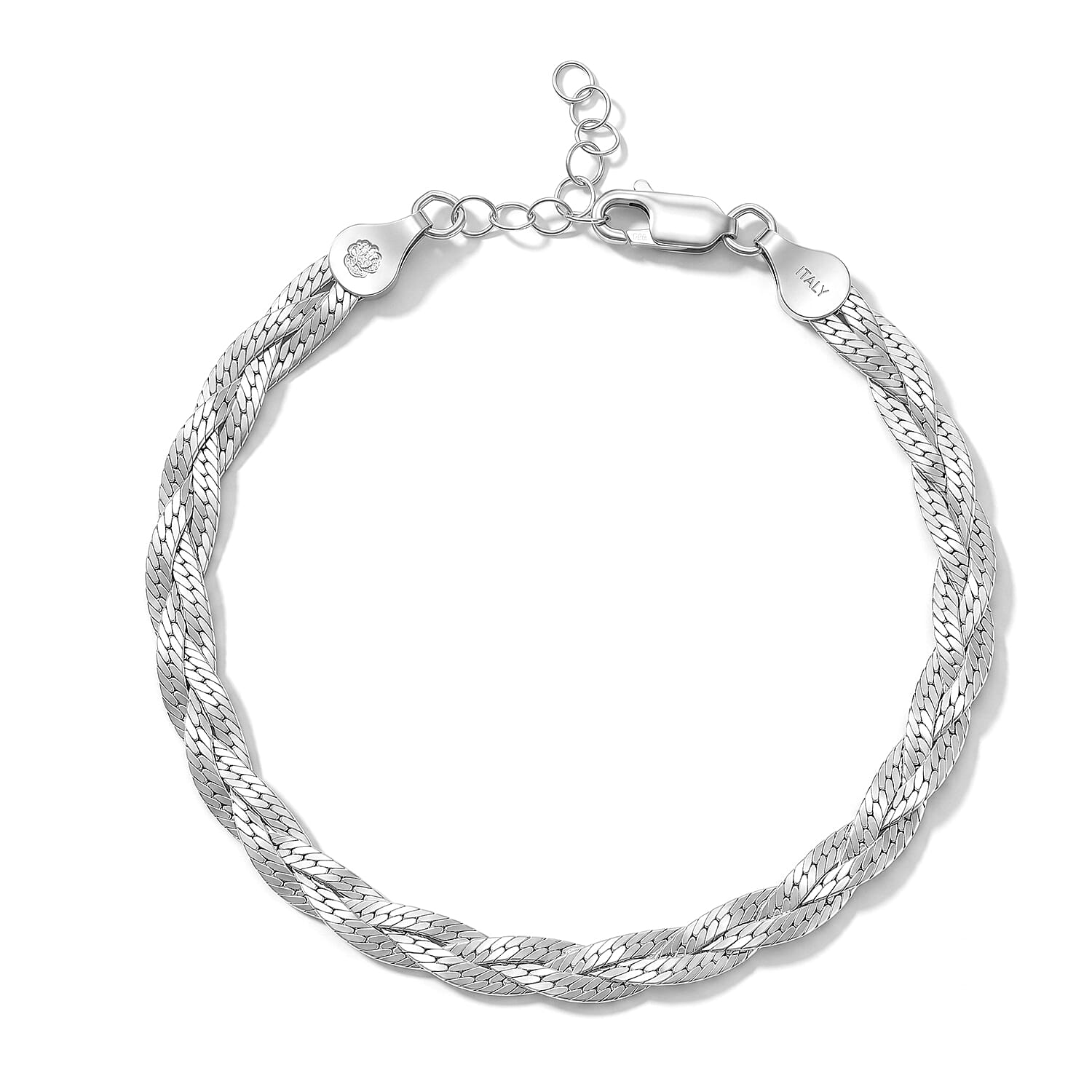 2mm Braided Chain Bracelet in Rhodium Over Sterling Silver (7.00 In) 4.05 Grams