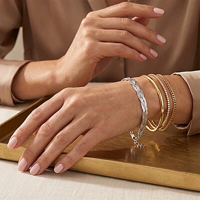 2mm Braided Chain Bracelet in Rhodium Over Sterling Silver (7.00 In) 4.05 Grams