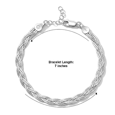 2mm Braided Chain Bracelet in Rhodium Over Sterling Silver (7.00 In) 4.05 Grams