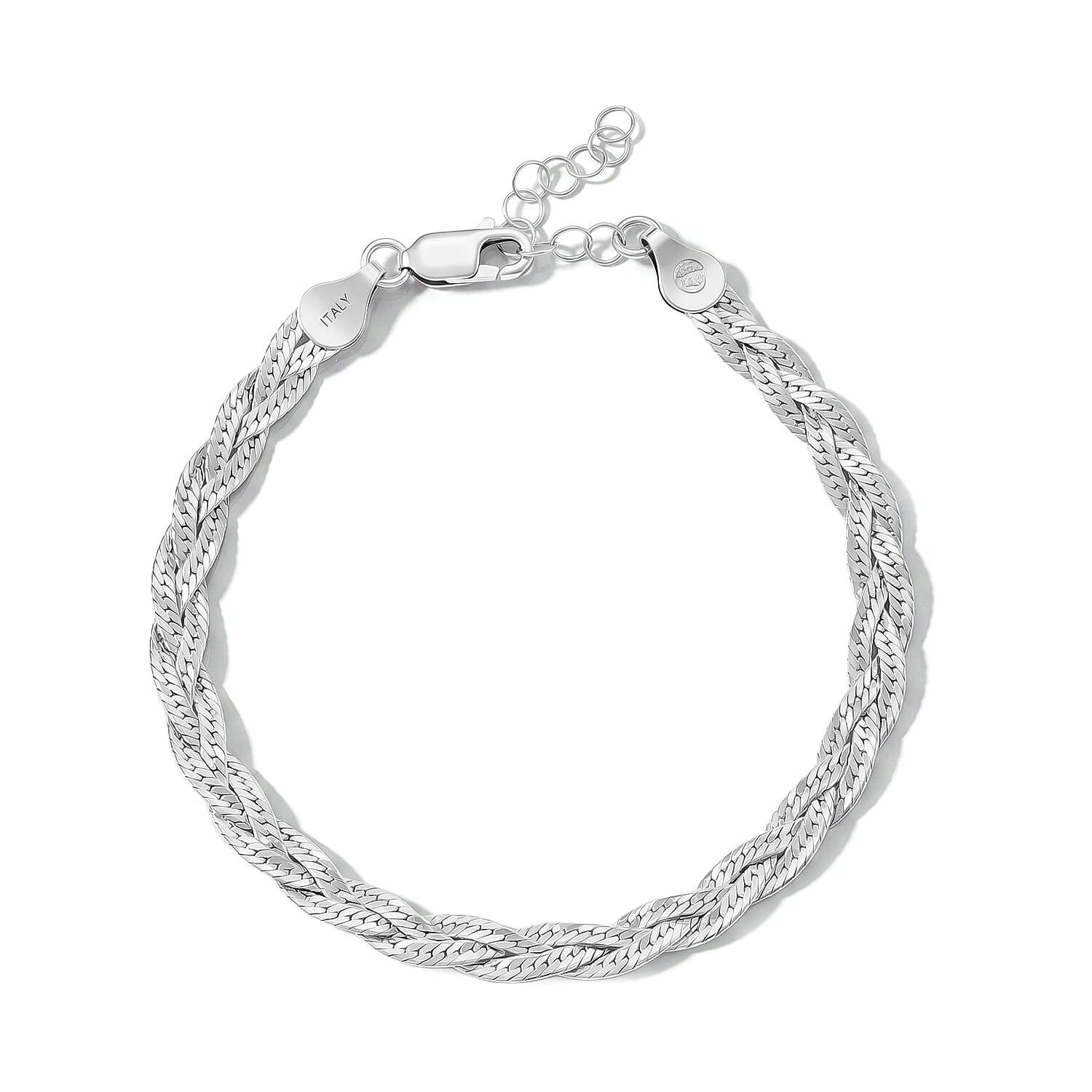 Italian 2mm Braided Chain Bracelet in Rhodium Over Sterling Silver (7.00 In) 4.05 Grams