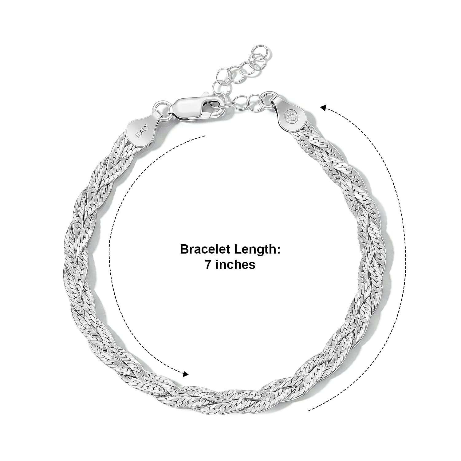 Italian 2mm Braided Chain Bracelet in Rhodium Over Sterling Silver (7.00 In) 4.05 Grams