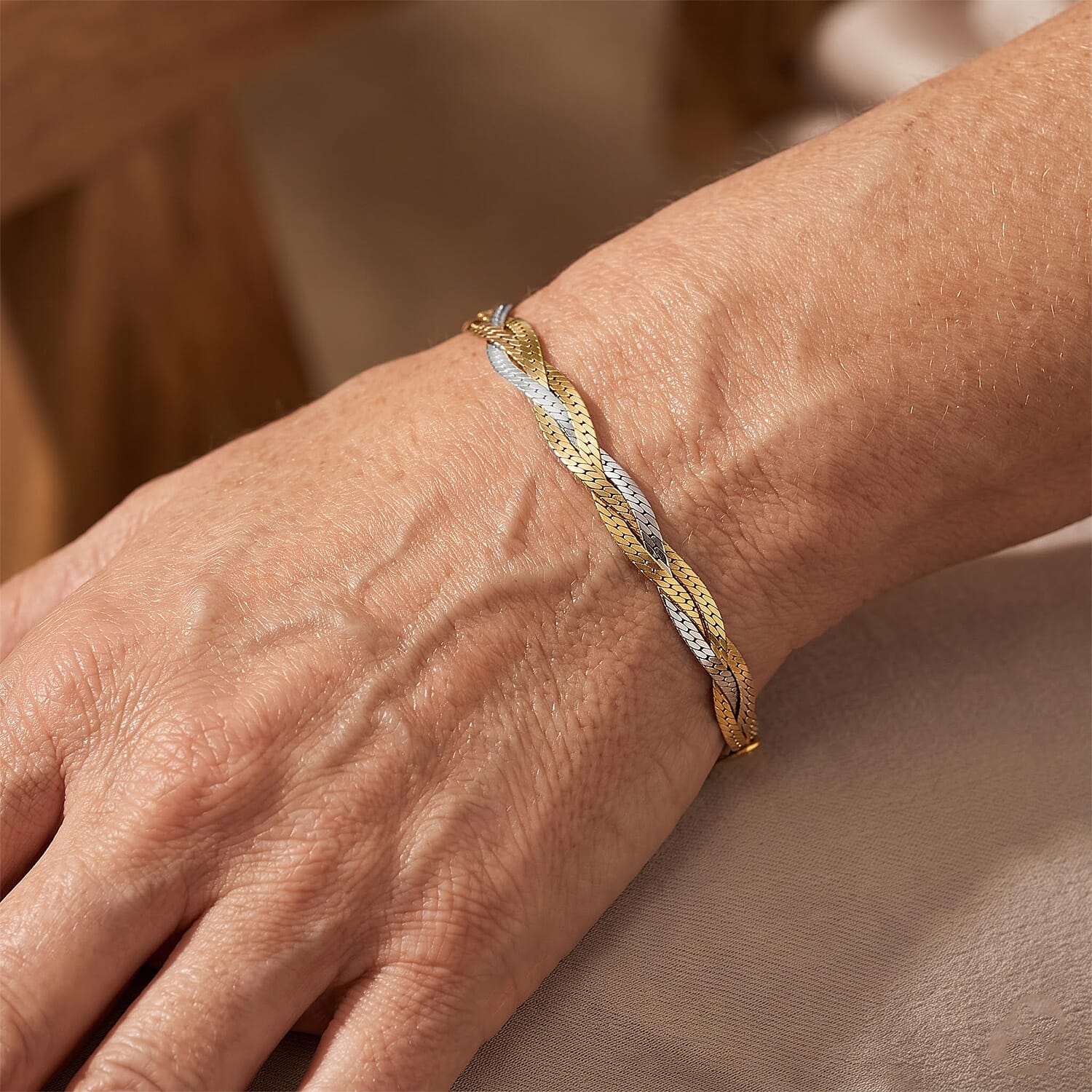 Italian 2mm Braided Chain Bracelet in 14K YG Over and Sterling Silver (7.00 In) 4.05 Grams