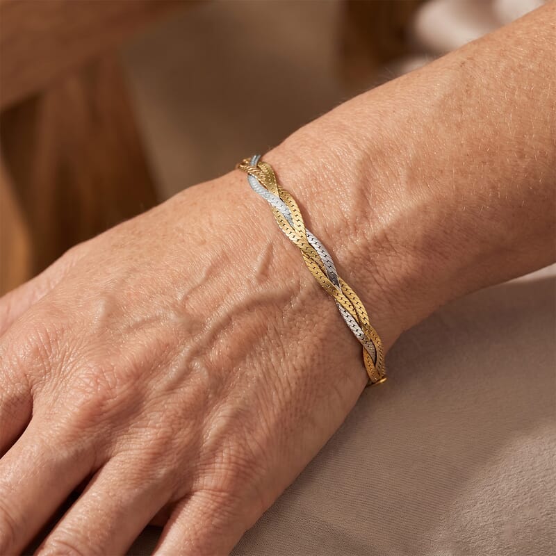Italian 2mm Braided Chain Bracelet in 14K YG Over and Sterling Silver (7.00 In) 4.05 Grams
