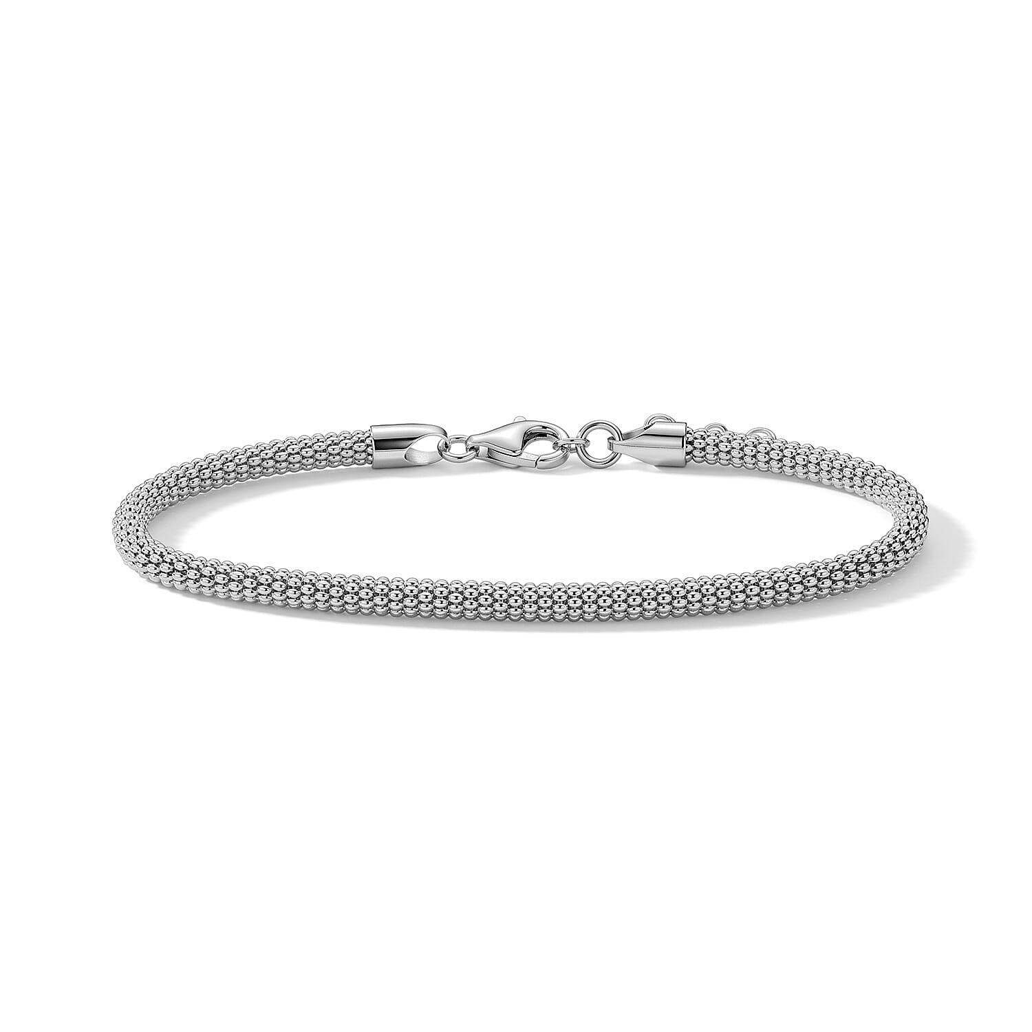 Italian 10mm Popcorn New Light Chain Bracelet in Rhodium Over Sterling Silver (7.00 In) 3.40 Grams