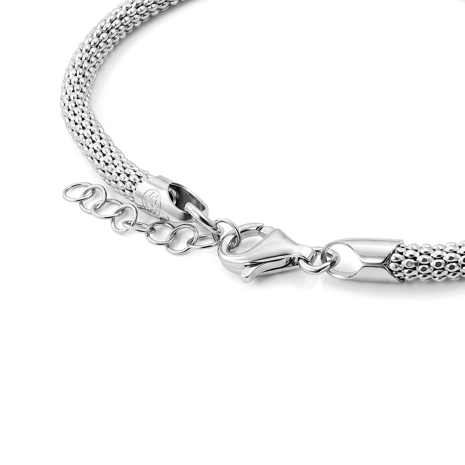 Italian 10mm Popcorn New Light Chain Bracelet in Rhodium Over Sterling Silver (7.00 In) 3.40 Grams