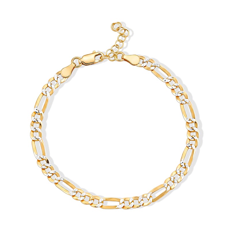 5mm Figaro Super Flat Chain Bracelet in 14K YG Over and Sterling Silver (7.00 In) 3.50 Grams
