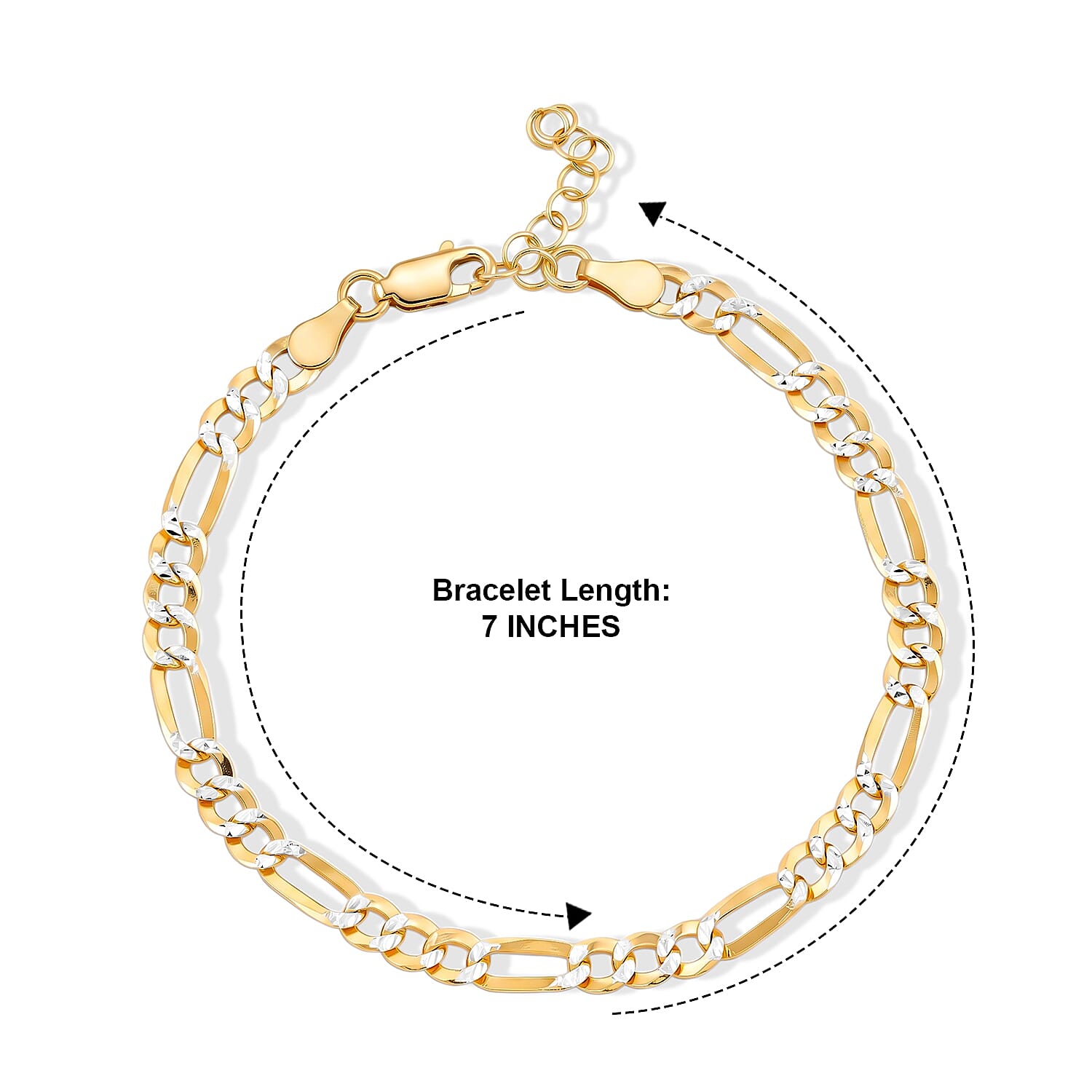 5mm Figaro Super Flat Chain Bracelet in 14K YG Over and Sterling Silver (7.00 In) 3.50 Grams