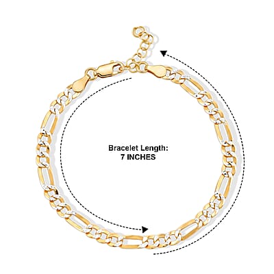 5mm Figaro Super Flat Chain Bracelet in 14K YG Over and Sterling Silver (7.00 In) 3.50 Grams