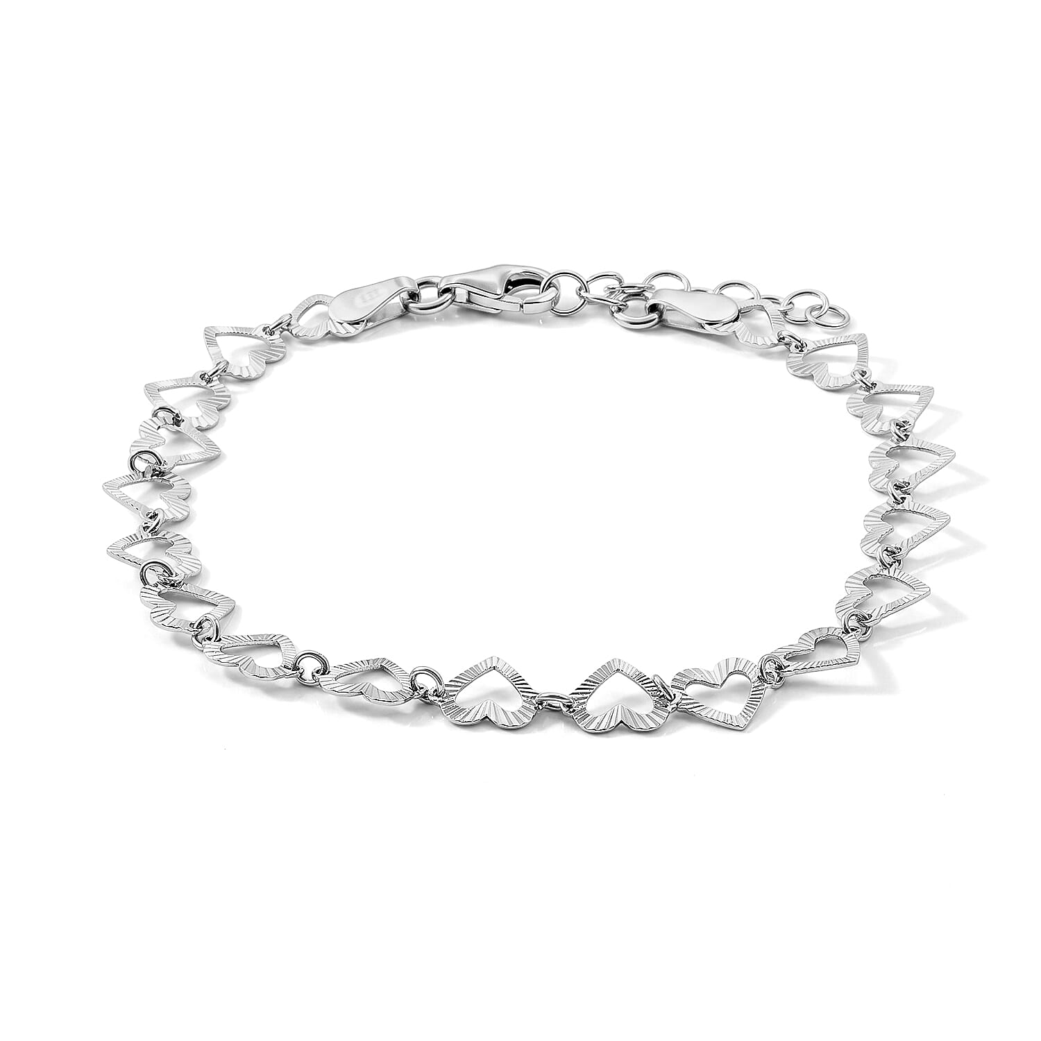 Italian 0.6mm Arte Cuore Chain Bracelet in Rhodium Over Sterling Silver (7.00 In) 2.20 Grams