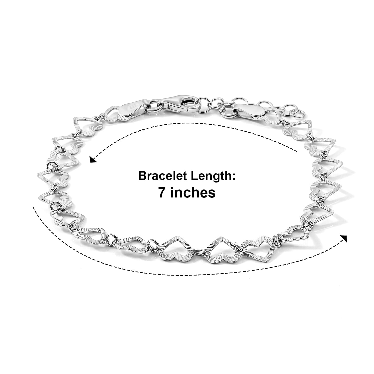 Italian 0.6mm Arte Cuore Chain Bracelet in Rhodium Over Sterling Silver (7.00 In) 2.20 Grams