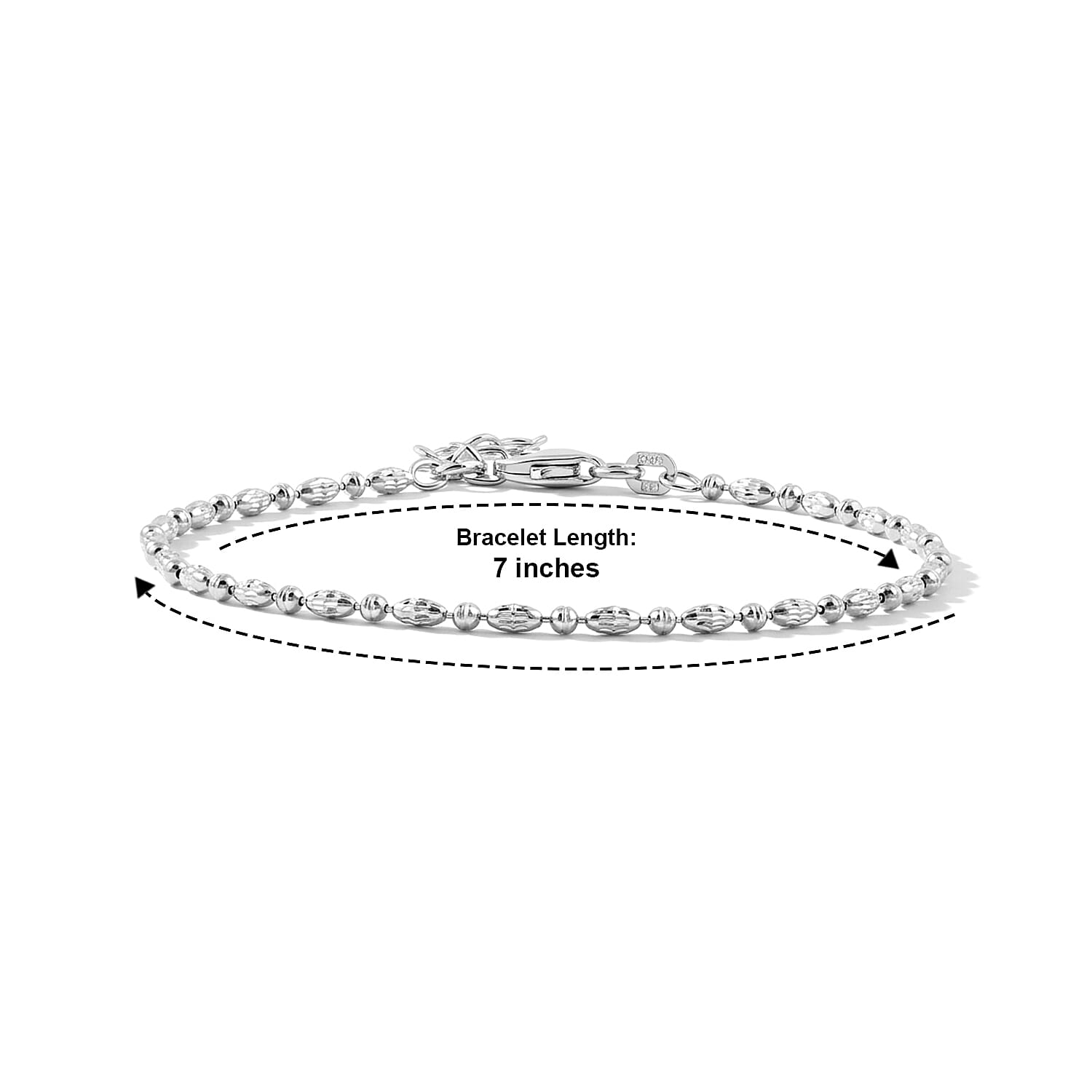 Italian 0.4mm CPOV JZ Moon Chain Bracelet in Rhodium Over Sterling Silver (7.00 In) 2.05 Grams