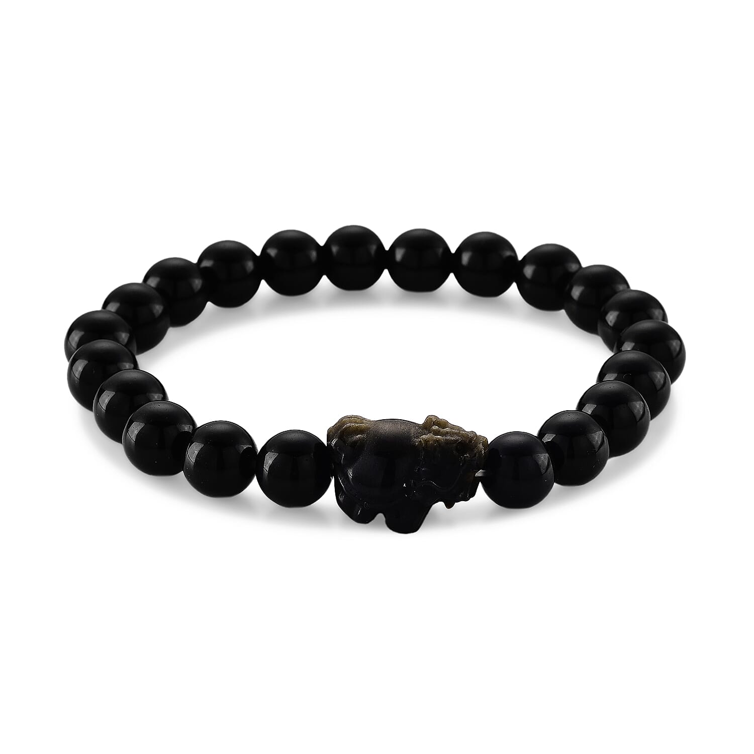 Golden and Black Obsidian Beaded Stretch Bracelet 97.50 ctw