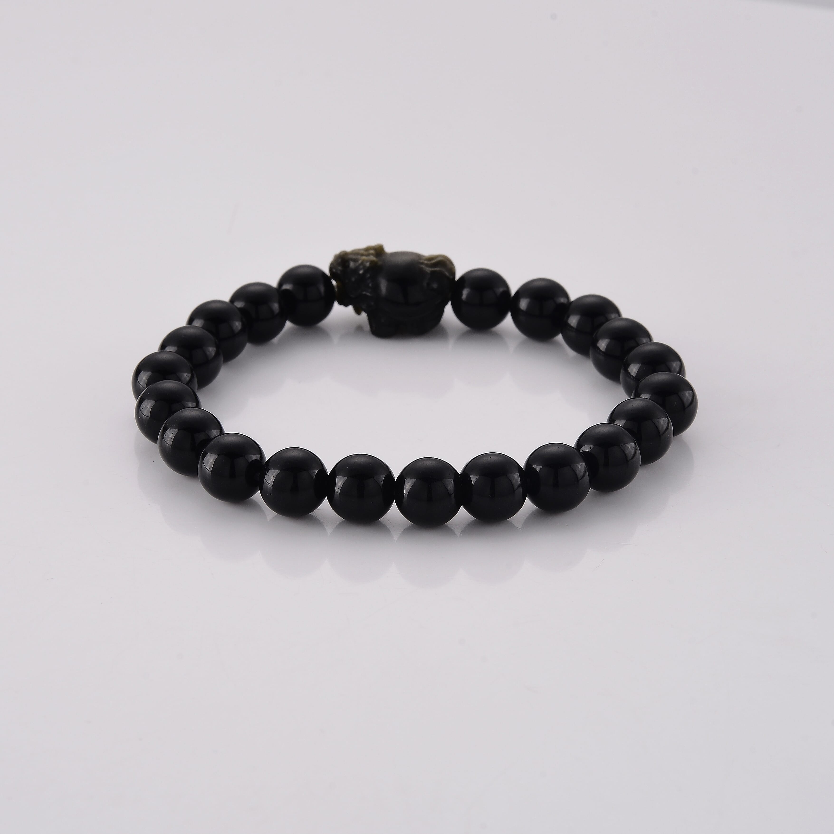 Golden and Black Obsidian Beaded Stretch Bracelet 97.50 ctw