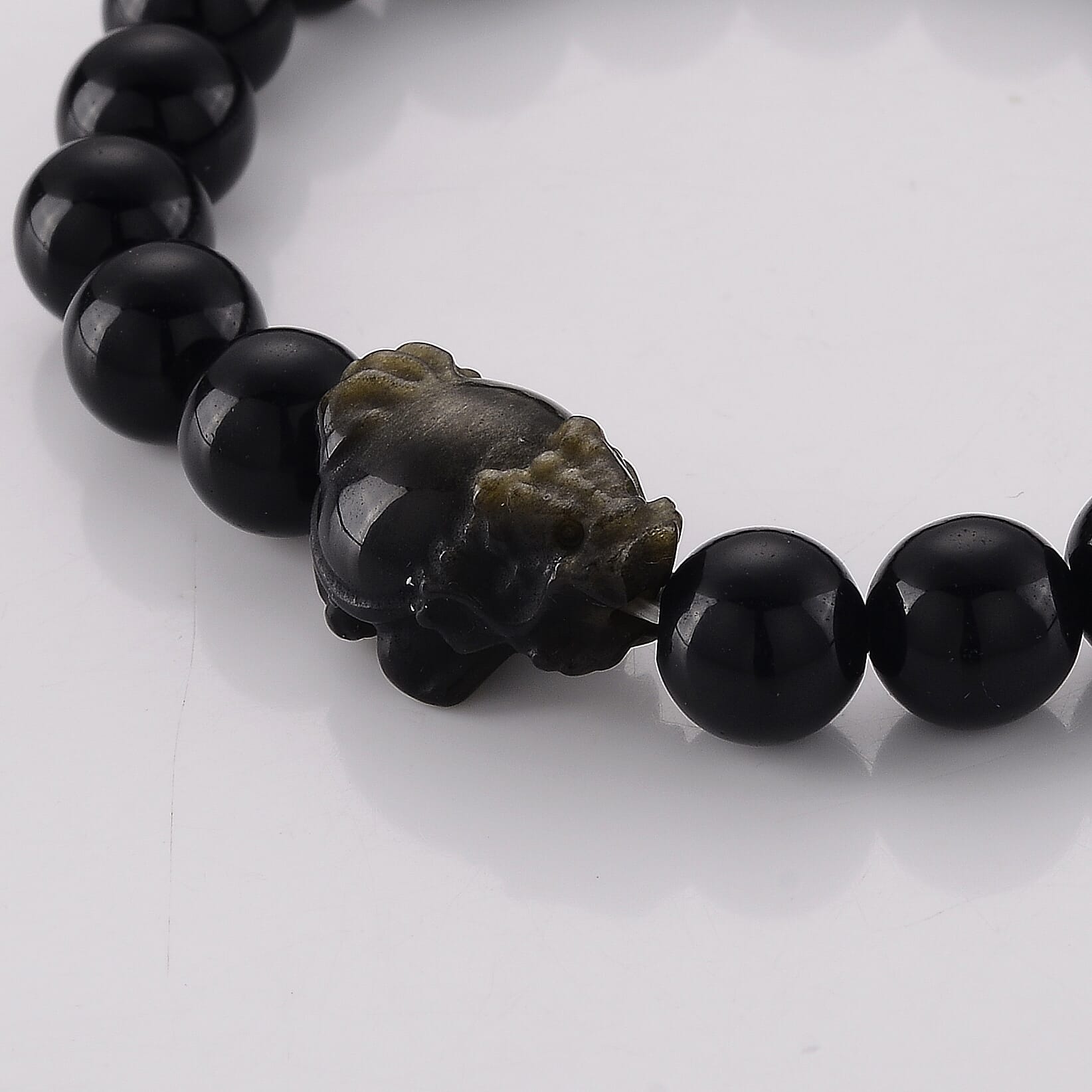 Golden and Black Obsidian Beaded Stretch Bracelet 97.50 ctw